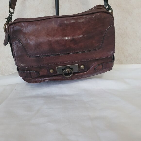 Frye Cameron Crossbody Distressed Merlot Wine Leather Purse Shoulder Bag - Picture 4 of 15